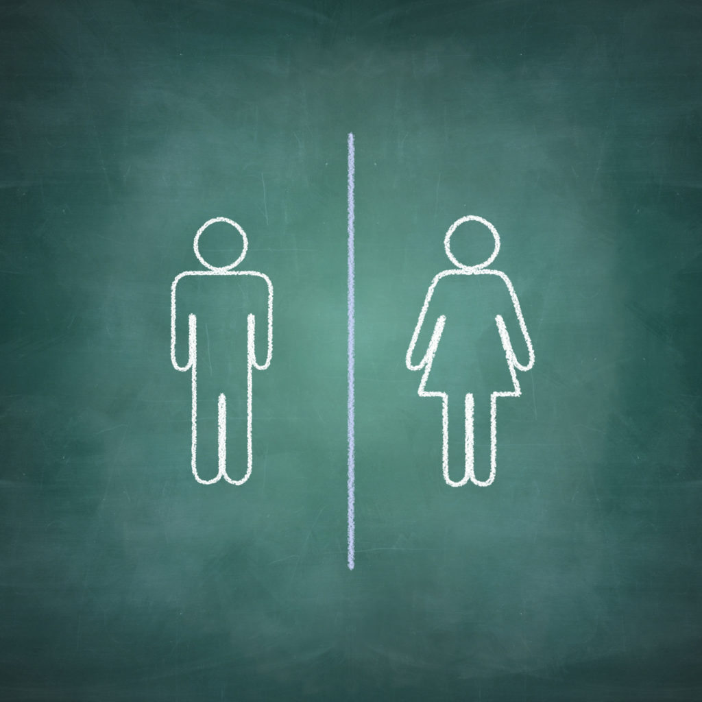 gender equal opportunities concept, man and woman side by side chalkboard drawing