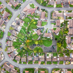 Aerial view of traditional housing estate in England