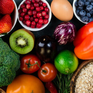 Collection of many colourful fruits and vegetables