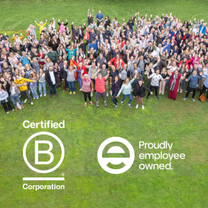 Concept for - B Corp + Employee Owned = Powering Positive Impact