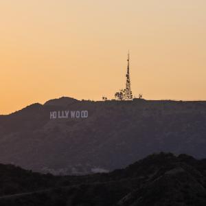 sunset in hollywood mountains with the hollywood sign