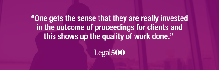 Legal 500 testimonial for our Family Law team